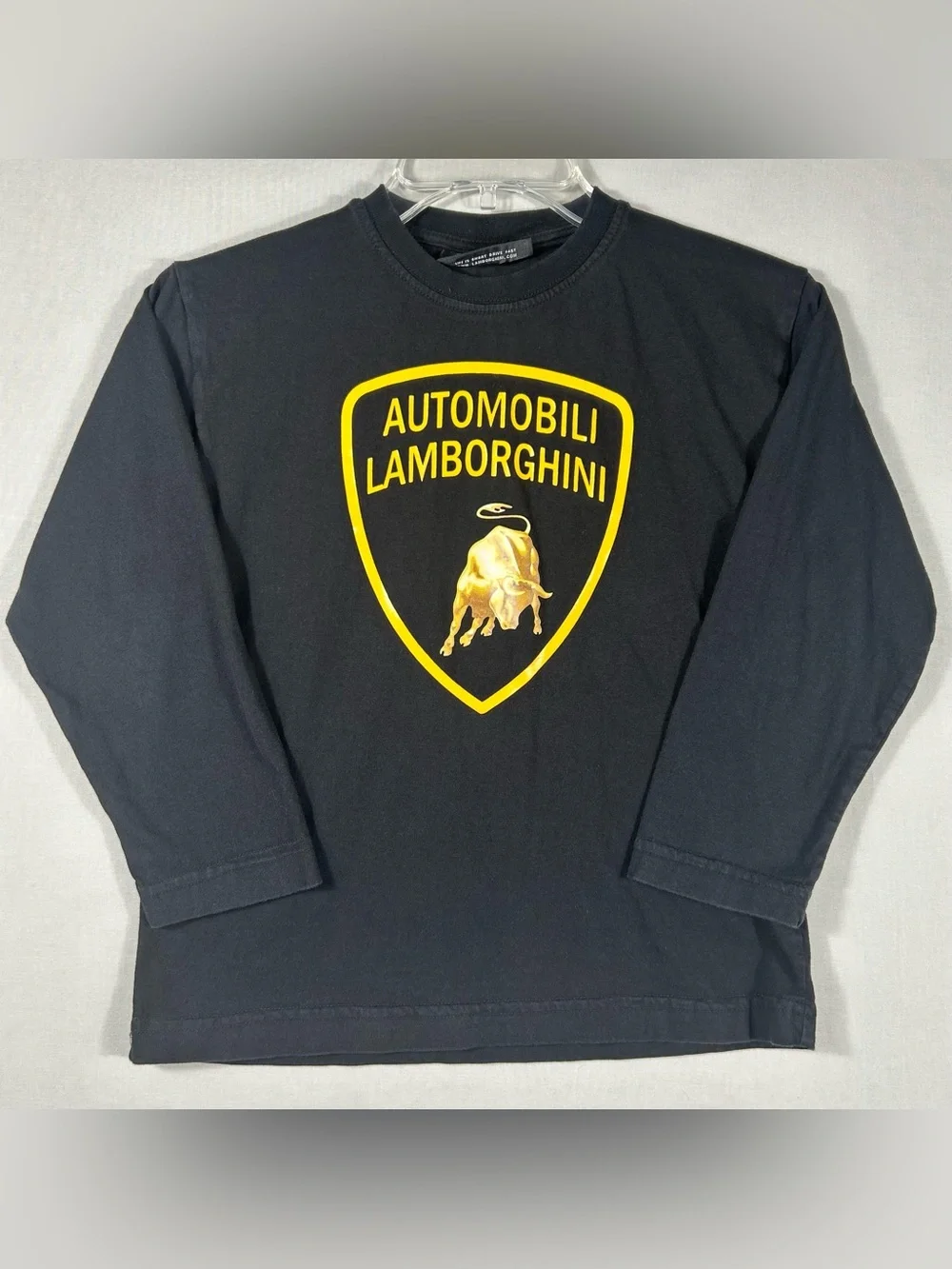 Authentic Lamborghini Kids Long Sleeve Shirt Black Yellow Shield Logo Size 7-8Y